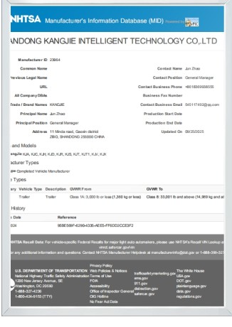 NHTSA Manufacturer Registration